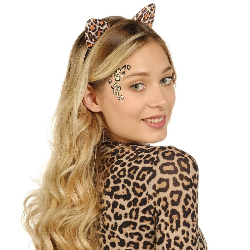Funcredible Leopard Ears Headband with Tattoos - Cheetah Ear Headbands and Temporary Tattoos - Party Headband for Adults and Kids - Image 4